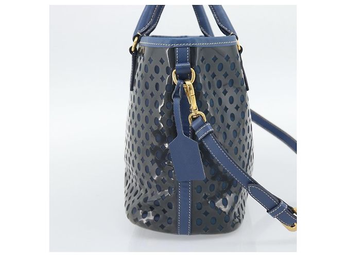 Borsa PRADA in Vinile 2way Blu Oro Auth 193975 D'oro - vista 4