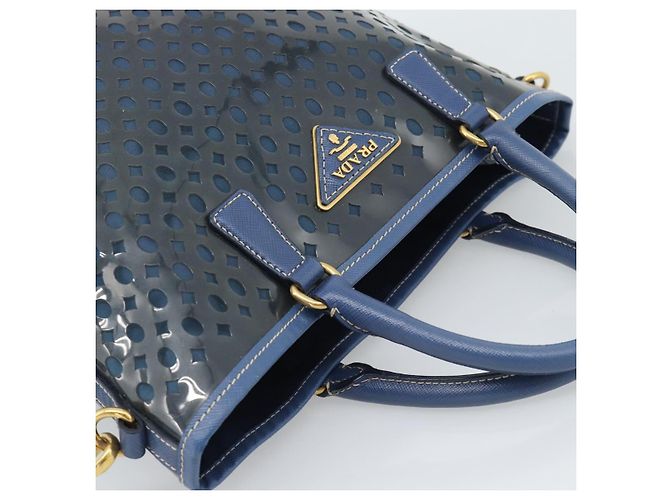 Borsa PRADA in Vinile 2way Blu Oro Auth 193975 D'oro - vista 6