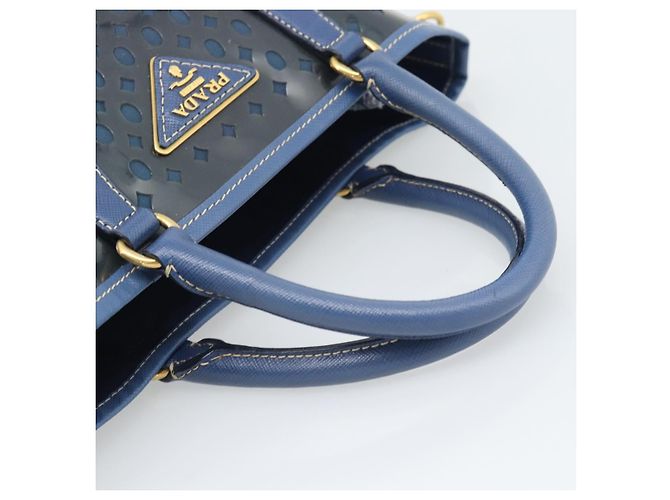 Borsa PRADA in Vinile 2way Blu Oro Auth 193975 D'oro - vista 7
