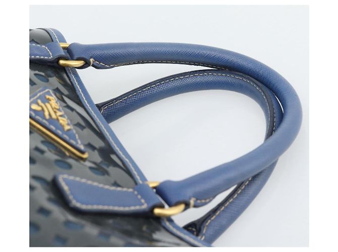 Borsa PRADA in Vinile 2way Blu Oro Auth 193975 D'oro - vista 8