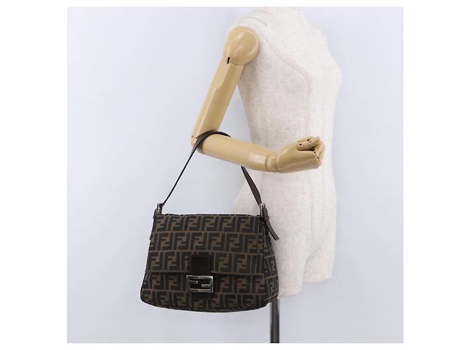 FENDI Zucca Canvas Mamma Baguette Borsa a tracolla Marrone Argento Auth yk20680SAM - vista 25