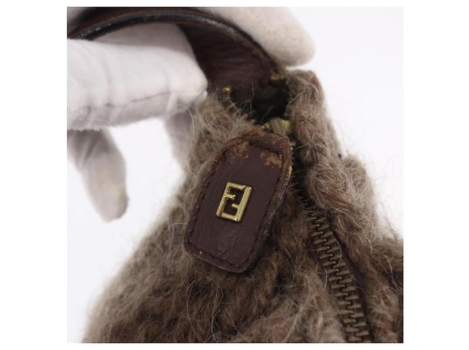 Borsa a Spalla FENDI Lana Marrone Tonalità Oro Auth 192733 - vista 15