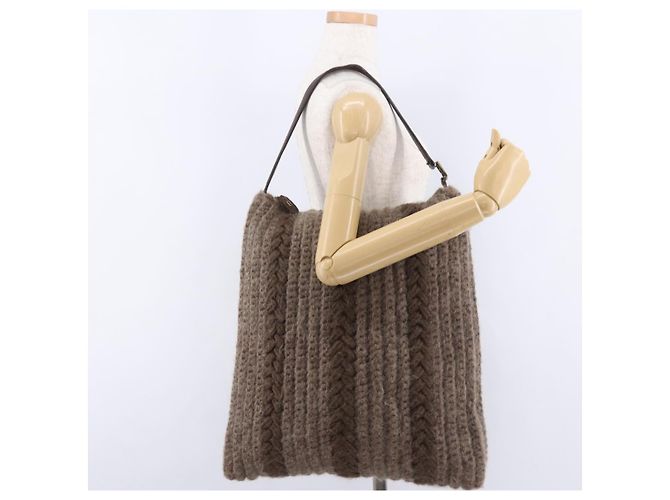 Borsa a Spalla FENDI Lana Marrone Tonalità Oro Auth 192733 - vista 22