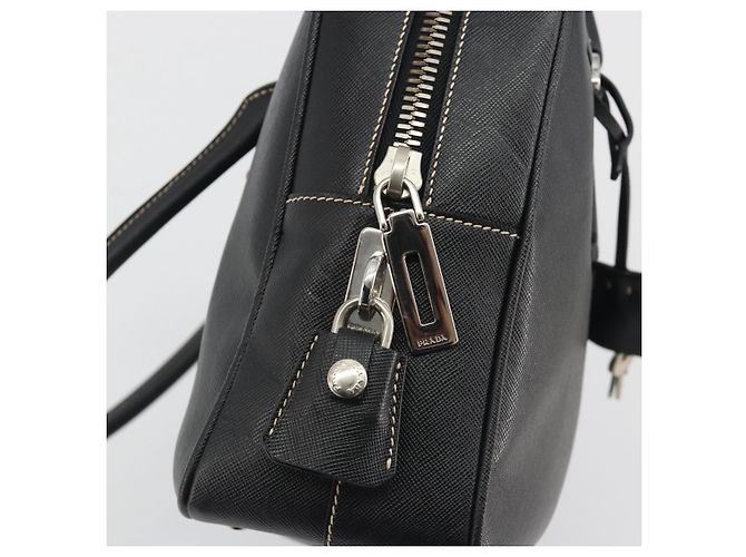 PRADA Tote Bag Saffiano Leder Schwarz Silber Auth 188279SAV - Ansicht 16