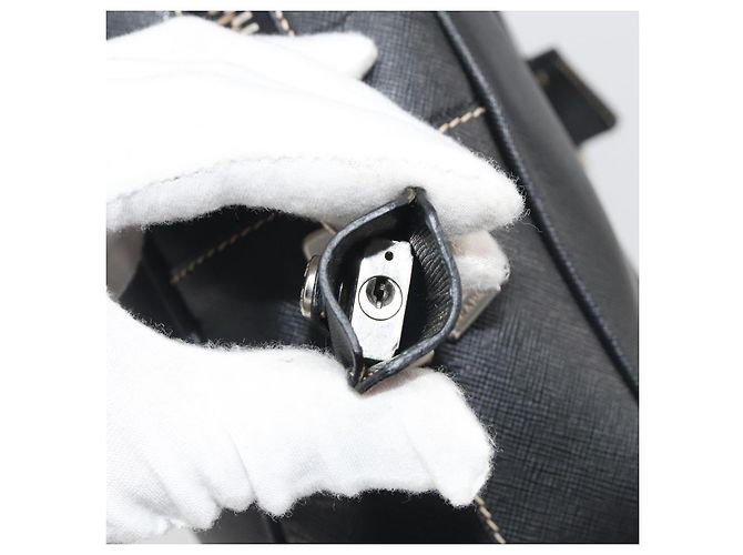 PRADA Tote Bag Saffiano Leder Schwarz Silber Auth 188279SAV - Ansicht 17