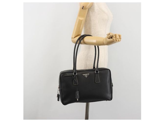 PRADA Tote Bag Saffiano Leder Schwarz Silber Auth 188279SAV - Ansicht 26