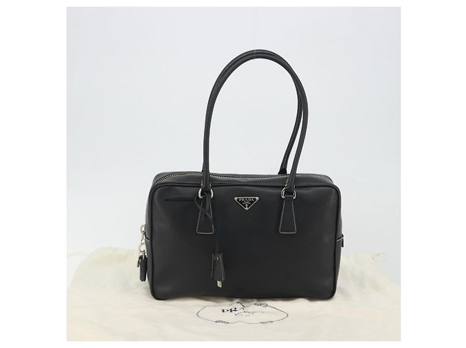 PRADA Tote Bag Saffiano Leder Schwarz Silber Auth 188279SAV - Ansicht 27