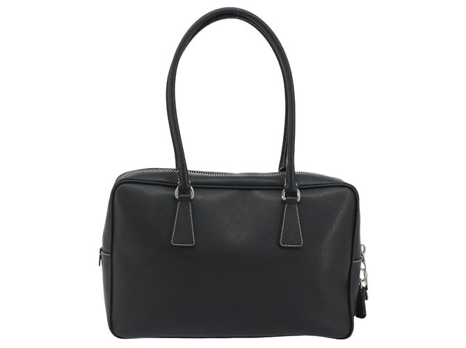 PRADA Tote Bag Saffiano Leder Schwarz Silber Auth 188279SAV - Ansicht 3