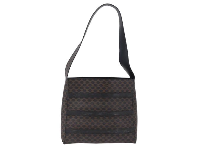 Céline Borsa a tracolla CELINE Macadam Canvas PVC Pelle Nera Oro Auth 193854 Nero D'oro - vista 2