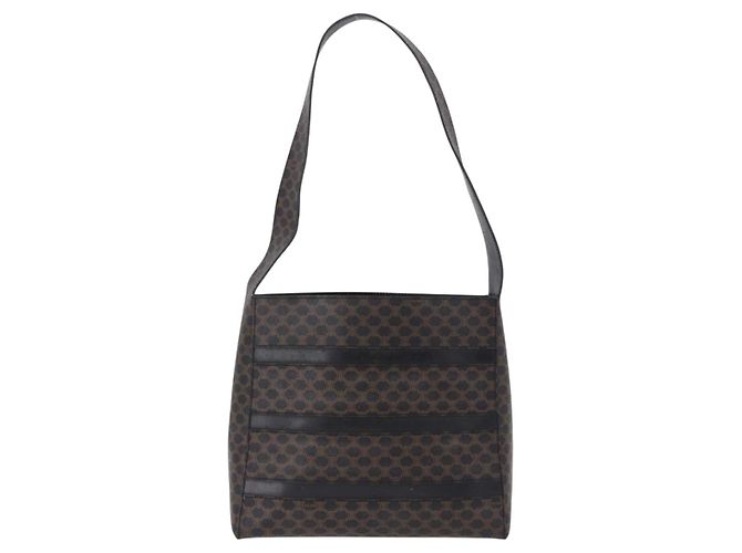 Céline Borsa a tracolla CELINE Macadam Canvas PVC Pelle Nera Oro Auth 193854 Nero D'oro - vista 4