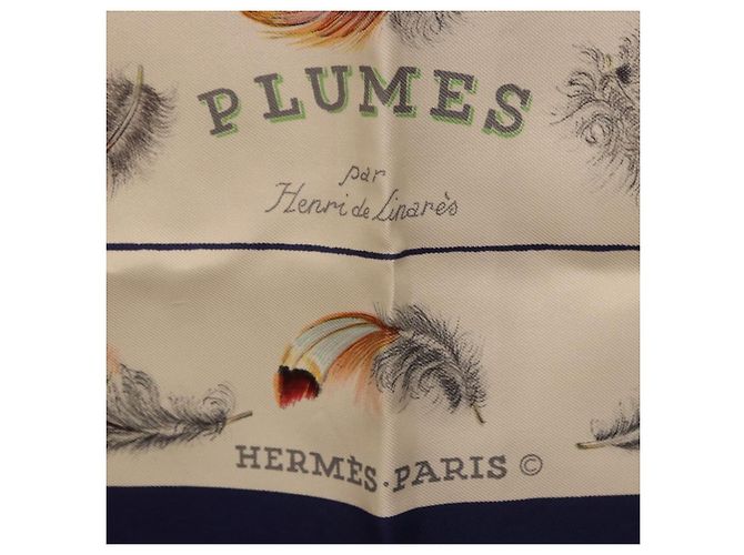 Hermès Sciarpa HERMES Carre 90 ”PLUMES” Seta Blu Auth ki6752 - vista 11