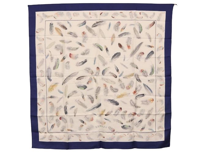 Hermès Sciarpa HERMES Carre 90 ”PLUMES” Seta Blu Auth ki6752 - vista 12