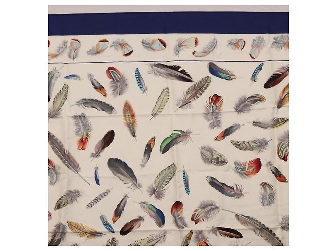 Hermès Sciarpa HERMES Carre 90 ”PLUMES” Seta Blu Auth ki6752 - vista 3