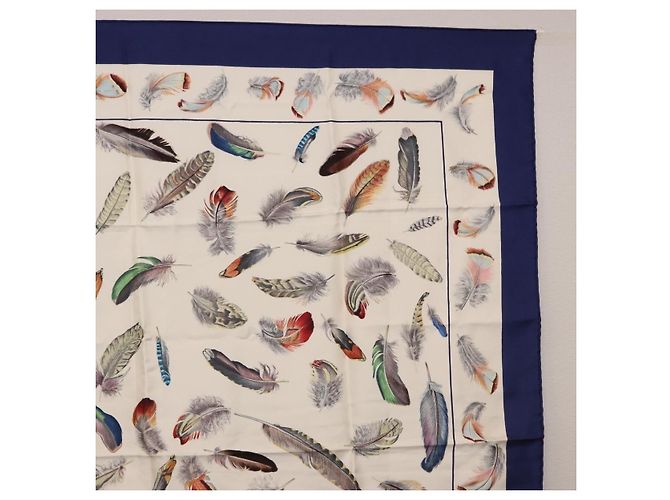 Hermès Sciarpa HERMES Carre 90 ”PLUMES” Seta Blu Auth ki6752 - vista 4