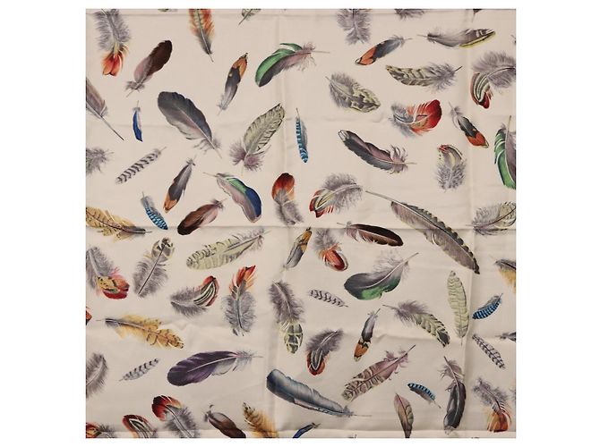 Hermès Sciarpa HERMES Carre 90 ”PLUMES” Seta Blu Auth ki6752 - vista 6
