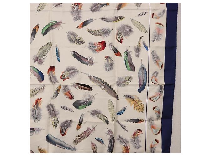 Hermès Sciarpa HERMES Carre 90 ”PLUMES” Seta Blu Auth ki6752 - vista 7