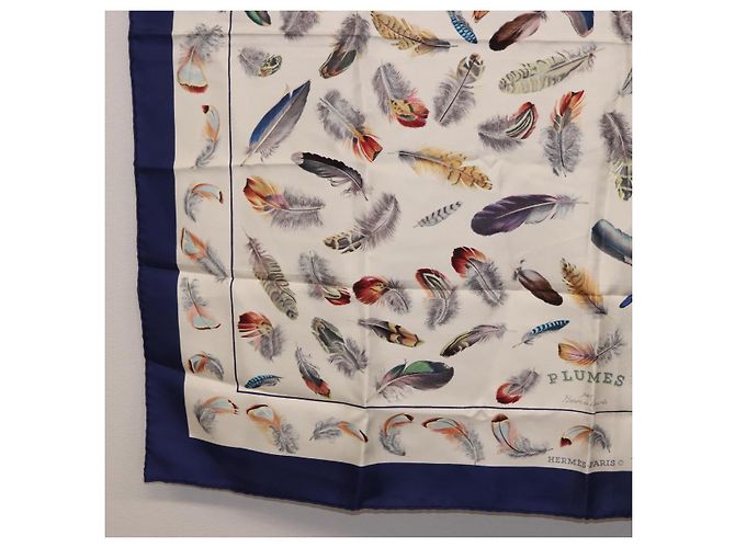 Hermès Sciarpa HERMES Carre 90 ”PLUMES” Seta Blu Auth ki6752 - vista 8