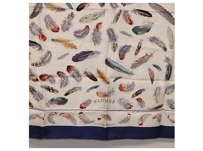 Hermès Sciarpa HERMES Carre 90 ”PLUMES” Seta Blu Auth ki6752 - vista 9