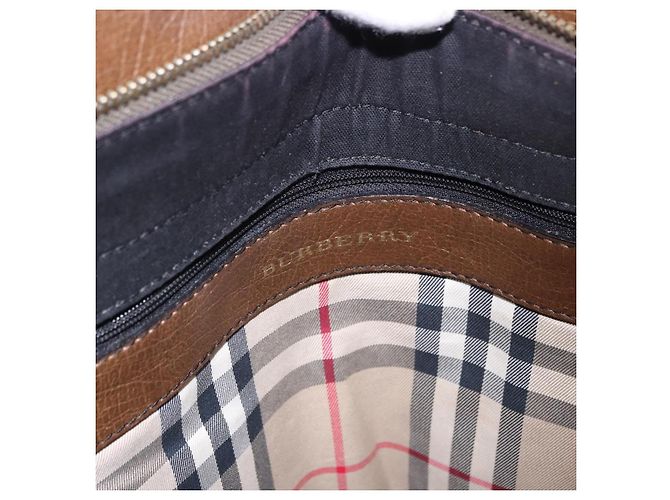 Borsa Tote BURBERRY in pelle 2way Marrone Argento Auth ka5407 - vista 17