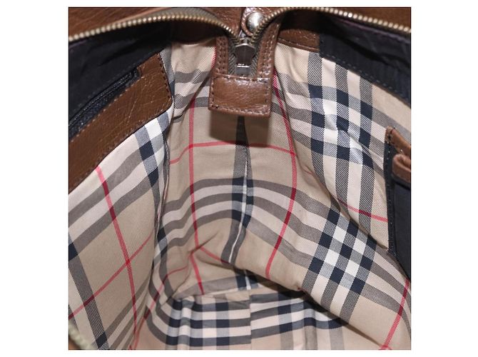 Borsa Tote BURBERRY in pelle 2way Marrone Argento Auth ka5407 - vista 19