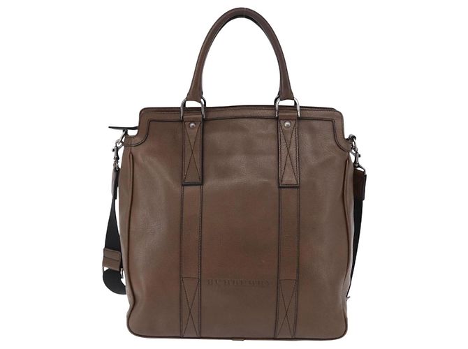 Borsa Tote BURBERRY in pelle 2way Marrone Argento Auth ka5407 - vista 2