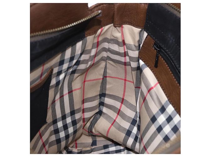 Borsa Tote BURBERRY in pelle 2way Marrone Argento Auth ka5407 - vista 20