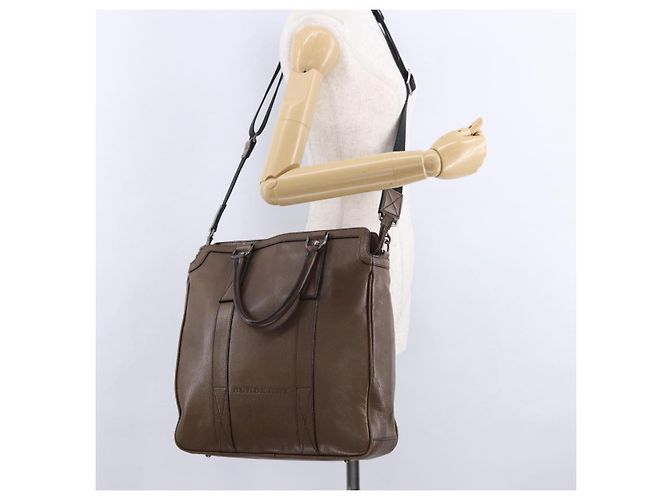Borsa Tote BURBERRY in pelle 2way Marrone Argento Auth ka5407 - vista 23