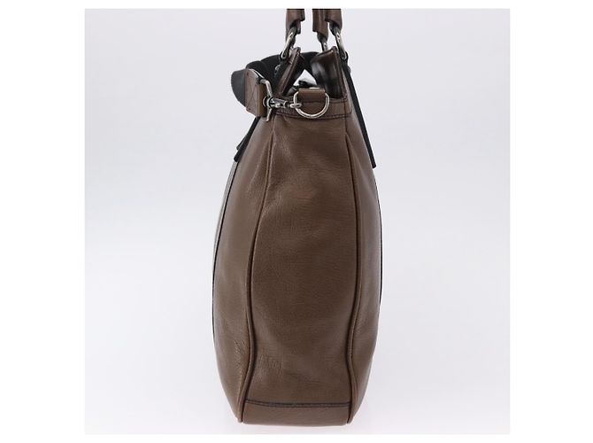 Borsa Tote BURBERRY in pelle 2way Marrone Argento Auth ka5407 - vista 4