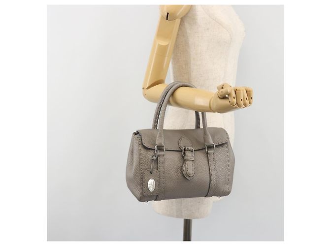 Borsa a mano FENDI Selleria Mini Linda in pelle argento Auth 191083A - vista 24