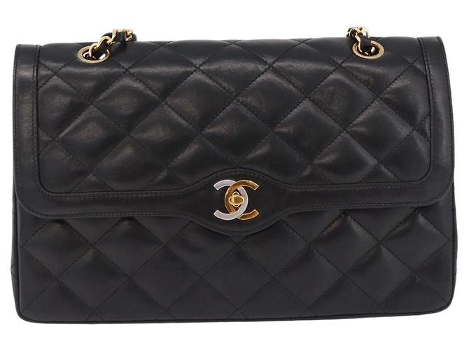 CHANEL Matelasse 28 Chain Hand Bag Lamb Skin Paris Limited Black Auth yk20684SAM Nero - vista 2