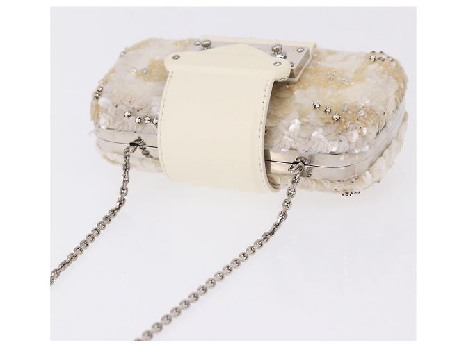 LOUIS VUITTON Minodiere Petit Tresor Bag Sequin White Silver LV Auth 192631SAM Plata Blanco - vista 6
