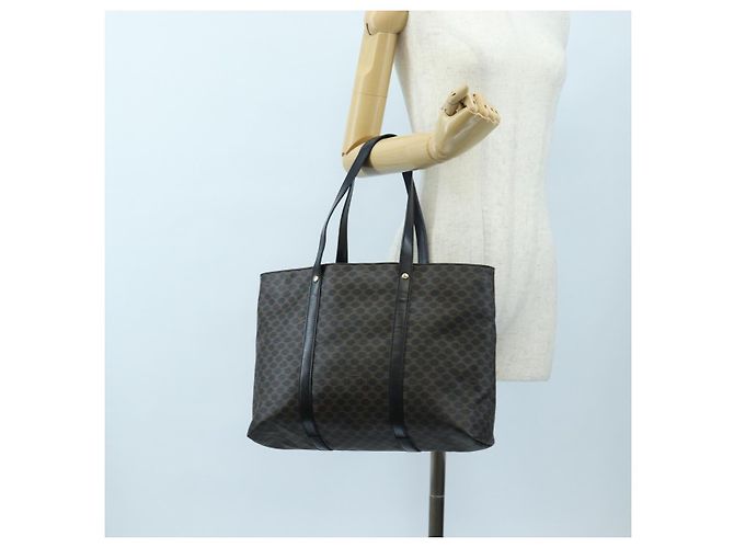 Céline Borsa CELINE Macadam Canvas PVC Pelle Nera Oro Auth 191811V Nero D'oro - vista 22