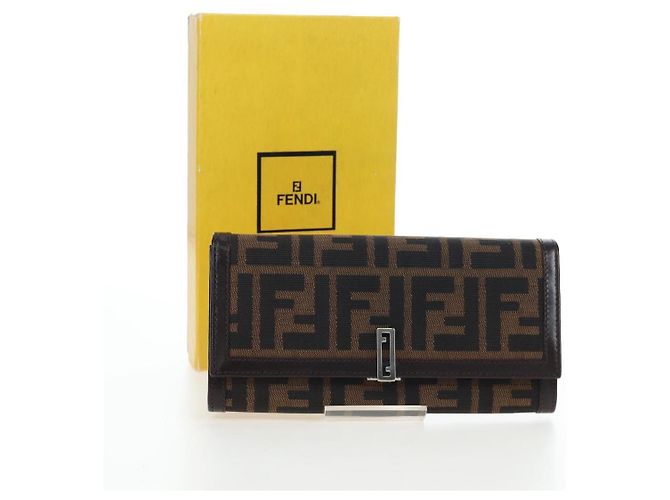 FENDI Zucca Canvas Bifold Geldbörse Long Wallet Schwarz Braun Auth am12123V - Ansicht 24