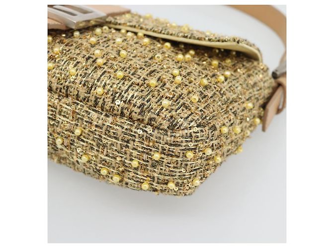 FENDI Borsa a Spalla Mamma Baguette in Tweed e Perline Oro Argento 8BR000 Auth yk20672SAM - vista 10