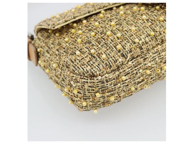 FENDI Borsa a Spalla Mamma Baguette in Tweed e Perline Oro Argento 8BR000 Auth yk20672SAM - vista 11