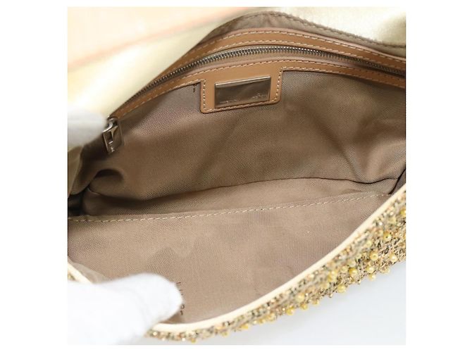 FENDI Borsa a Spalla Mamma Baguette in Tweed e Perline Oro Argento 8BR000 Auth yk20672SAM - vista 16