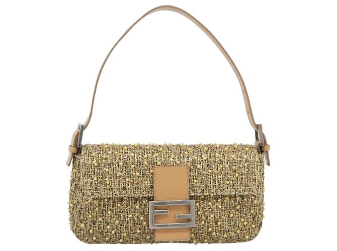 FENDI Borsa a Spalla Mamma Baguette in Tweed e Perline Oro Argento 8BR000 Auth yk20672SAM - vista 2