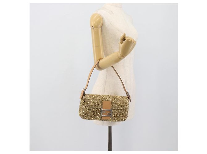 FENDI Borsa a Spalla Mamma Baguette in Tweed e Perline Oro Argento 8BR000 Auth yk20672SAM - vista 22