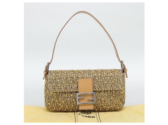 FENDI Borsa a Spalla Mamma Baguette in Tweed e Perline Oro Argento 8BR000 Auth yk20672SAM - vista 23