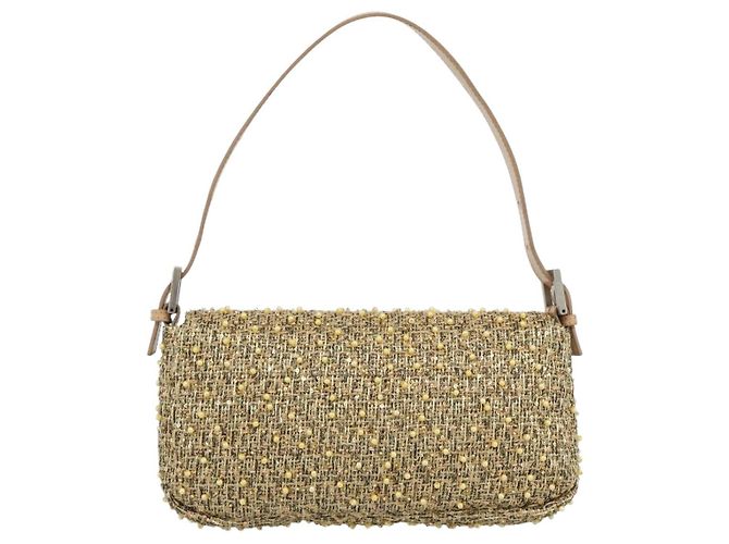 FENDI Borsa a Spalla Mamma Baguette in Tweed e Perline Oro Argento 8BR000 Auth yk20672SAM - vista 3