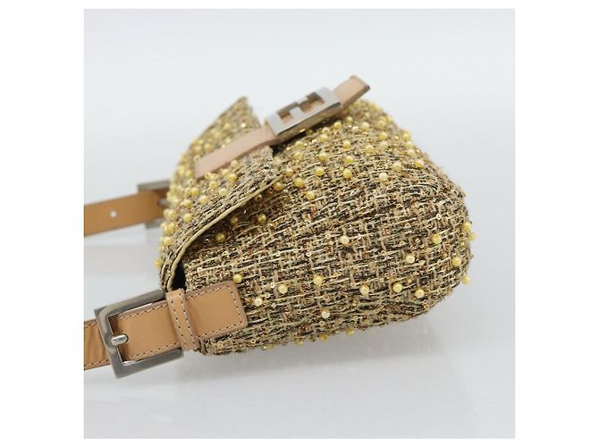 FENDI Borsa a Spalla Mamma Baguette in Tweed e Perline Oro Argento 8BR000 Auth yk20672SAM - vista 4