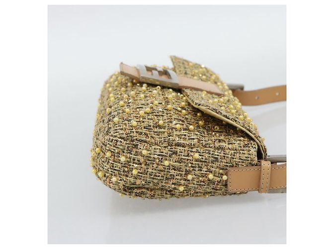 FENDI Borsa a Spalla Mamma Baguette in Tweed e Perline Oro Argento 8BR000 Auth yk20672SAM - vista 5