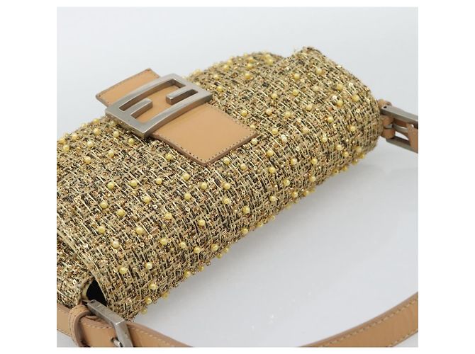 FENDI Borsa a Spalla Mamma Baguette in Tweed e Perline Oro Argento 8BR000 Auth yk20672SAM - vista 6