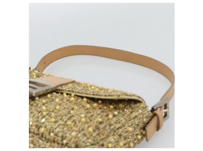 FENDI Borsa a Spalla Mamma Baguette in Tweed e Perline Oro Argento 8BR000 Auth yk20672SAM - vista 8
