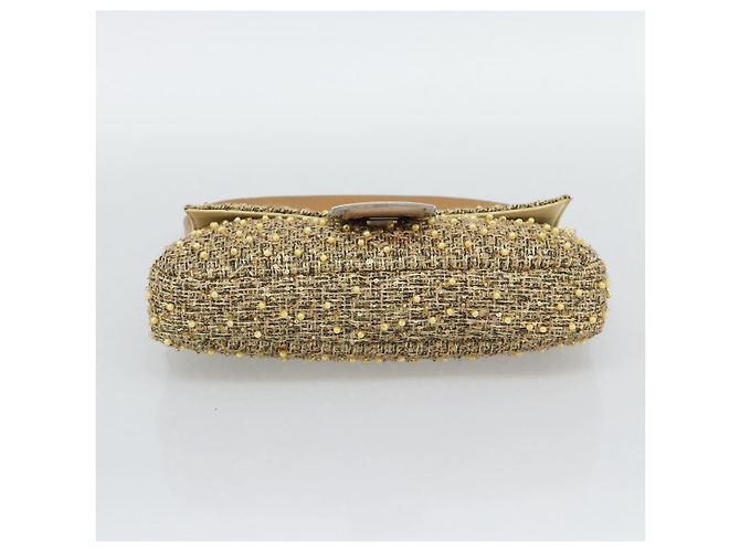 FENDI Borsa a Spalla Mamma Baguette in Tweed e Perline Oro Argento 8BR000 Auth yk20672SAM - vista 9