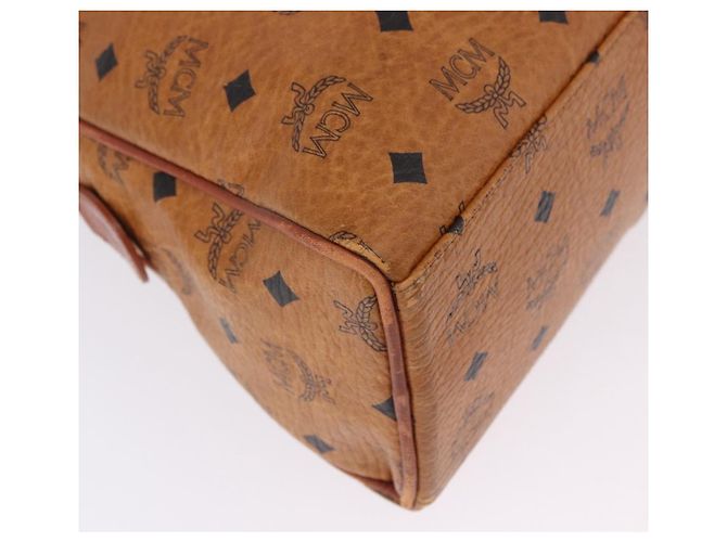 Bolsa Boston MCM Logogram Vicetos em PVC e couro marrom com detalhes dourados Auth mr2798 - vista 10