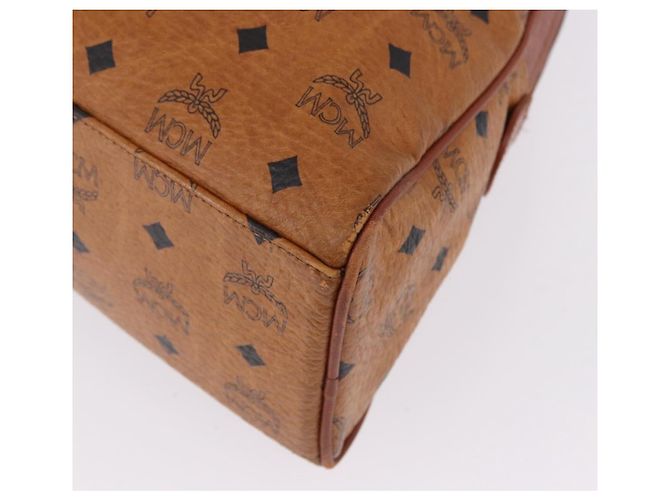 Bolsa Boston MCM Logogram Vicetos em PVC e couro marrom com detalhes dourados Auth mr2798 - vista 11