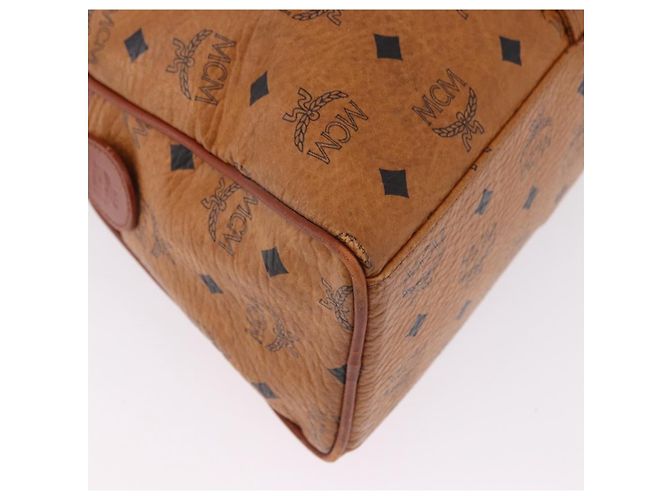 Bolsa Boston MCM Logogram Vicetos em PVC e couro marrom com detalhes dourados Auth mr2798 - vista 12