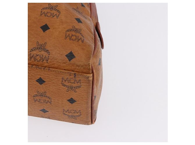 Bolsa Boston MCM Logogram Vicetos em PVC e couro marrom com detalhes dourados Auth mr2798 - vista 13