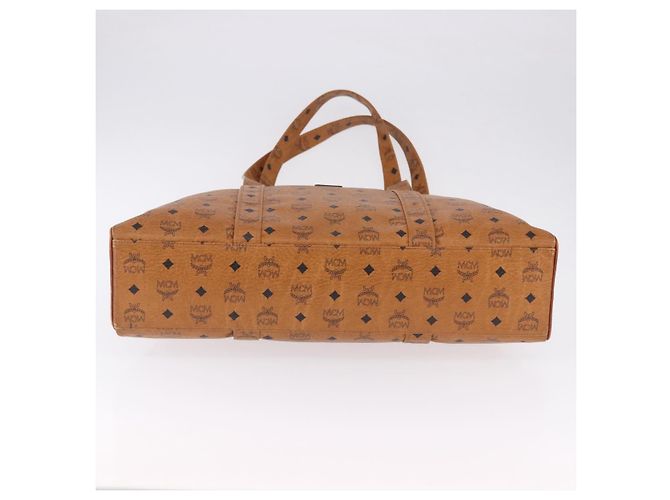 Bolsa Boston MCM Logogram Vicetos em PVC e couro marrom com detalhes dourados Auth mr2798 - vista 9